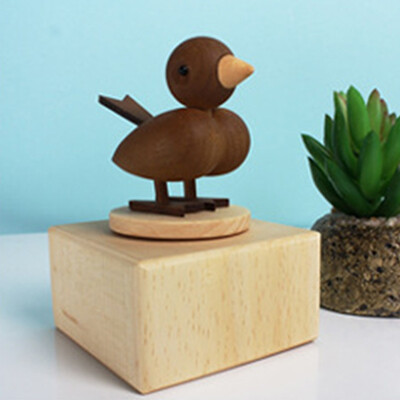 

Gobestart Wood Color Animal Shape Crafts Gift Beech Wooden Clockwork Music Box