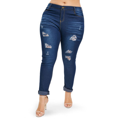 

Plus Size High Waisted Ripped Jeans