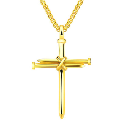 

Mens Jewelry Stainless Steel Nail And Rope Cross Pendant Black Necklace