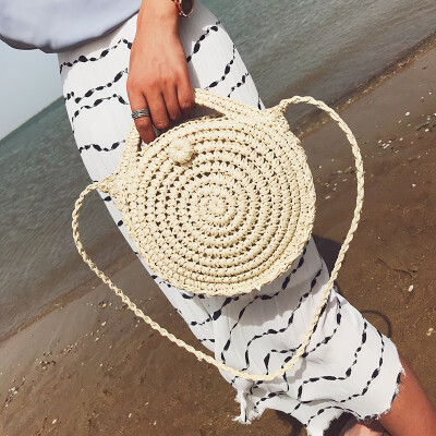 

2018 Summer Round Women Straw Bags Rattan Woven Beach Shoulder Bags Ladies Crossbody Tote Handbag Female Bohemian Handmade Bolsa