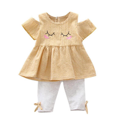 

Baby Girl Clothes Summer Baby Girls Casual Off-shoulder Short Sleeve Cartoon Print T-shirt TopsShorts Suits Costume Set