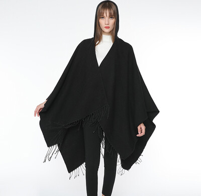 

British retro elegant casual black split men&women couple models shawl scarves dark autumn&winter cloak scarf