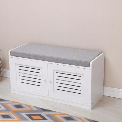 

Four-grid Fabric Shoe Store Bench with Storage Chest Can Hold 8 Pairs Shoes Gray&White