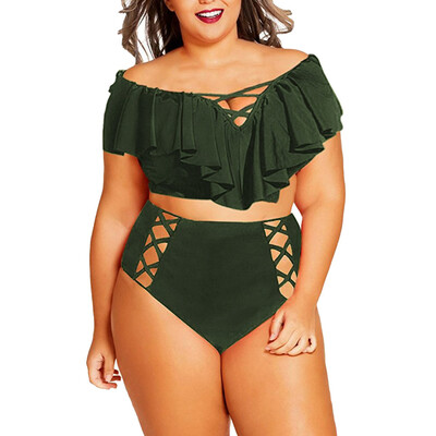 

Roseonmyhand Plus Size Women Solid Bikini Set Push-Up Padded Bathing Swimwear Swimsuit