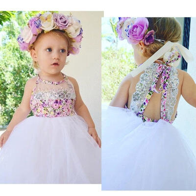 

New Sequins Newborn Baby Kids Girls Tulle Tutu Floral Dress Backless Party Dresses