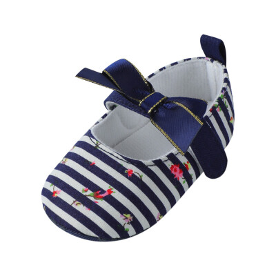 

Infant Baby Girls Bow Print Crib Shoes Soft Sole Anti-slip Striped Single Shoes