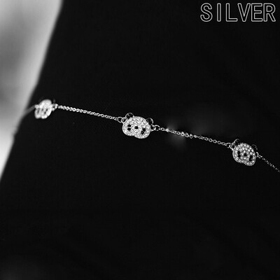 

Cute Sliver Pandas Bangle Bracelet Rhinestone Jewelry