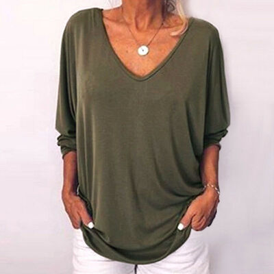 

Fashion Women Ladies Long Sleeve Loose Blouse Autumn V Neck Casual Shirt Tops -3XL