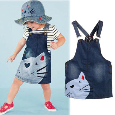 

UK Kids Baby Girls Summer Denim Strap Dress Jumpsuit Sunsuit Short Skirt Clothes