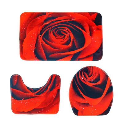 

3pcsset Rose Printed Non Slip Water Absorb Floor Rugs Carpet Bath Mats