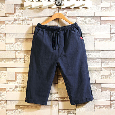 

Gobestart Mens Summer New Style Thin Retro Casua loose linen Seven-Minute Trousers