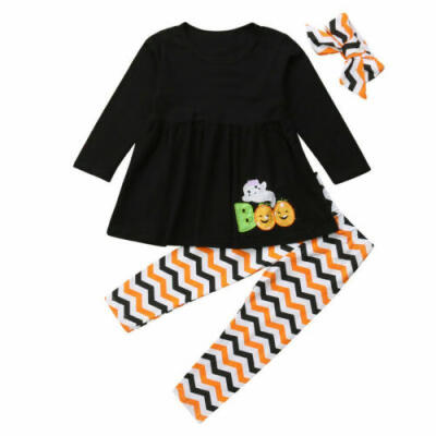 

3PCS Sets Baby Kid Girl Long Sleeve T-Shirt TopLegging PantHeadband Outfits