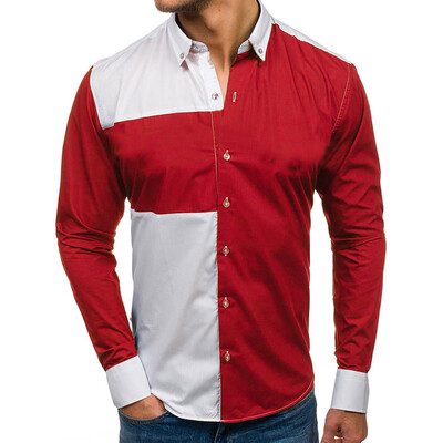 

Toponeto Fashion Mens Long Sleeve Patchwork Button Large Size Casual Top Blouse Shirts
