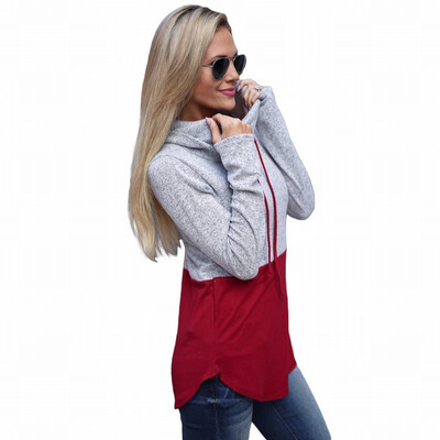 

Splicing high collar long sleeve brushed bib sweatshirt casual pullover sweatshirt