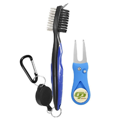 

Golf Club Brush Divot Set Golf Club Cleaner with Zip-line Carabiner Golf Green Fork Removable Golf Marker Golf Repair Tool Kit