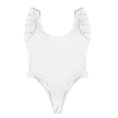 

Sexy Scoop Neck Ruffle Sleeveless Solid Color Backless Padded Beachwear Women Swimsuit