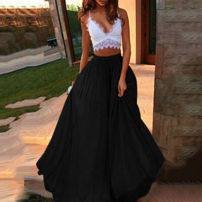 

Women Chiffon Long Skirt Solid Color Maxi Long Dress Beach Party Vacation Skirts