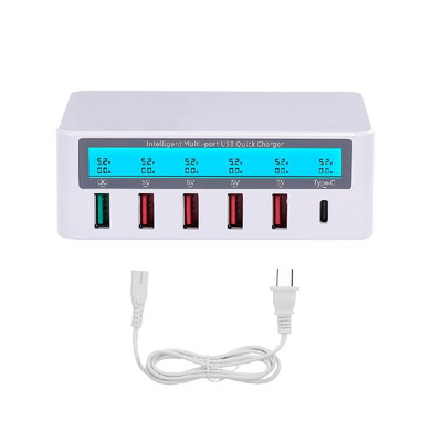 

Smart Charging Station with 6 Ports LCD USB Charging Dock QC30 Fast Charging Universal Compatibility Charging Station for Family