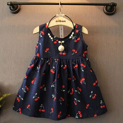 

Kids Girls Flower Print Sleeveless Holiday Tank Dresses Bowknot Skirts Sundress