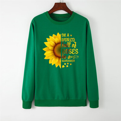 

Tailored Women Long Sleeve Sunflower Print Loose Sweatshirt Automn&Winter Blouse