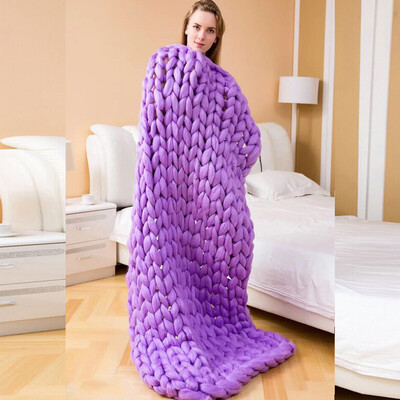 

Practical Chunky Knit Woolen Pure Color Handwork Wool Sofa Bed Home Air Conditioning Blanket