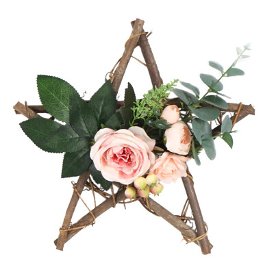 

Star-Shaped Wooden Frame Artificial Flowers Garland Pendant Faux Floral Hanging Wreath Wall Window Wedding Parties Home Decor