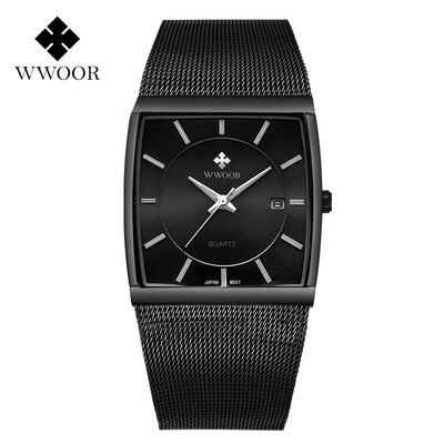 

WWOOR grip love mens watch square ultra-thin mesh with quartz calendar luminous waterproof mens watch