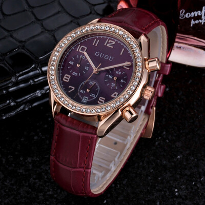 

Three-eye multi-function sports ladies watch multi-needle waterproof casual belt watch sales