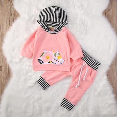 

Newborn Baby Girls Hooded PulloverLong Floral Pants 2Pcs Outfits Sets Clothes