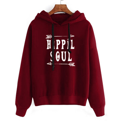 

Starmoon Women Casual Solid Letter Pattern Long Sleeve Hooded Pullover Sweatshirt