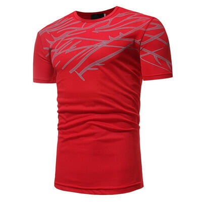 

2018 New Mesh Printing Mens Casual Slim Short-sleeved Round Neck Short-sleeved T-shirt