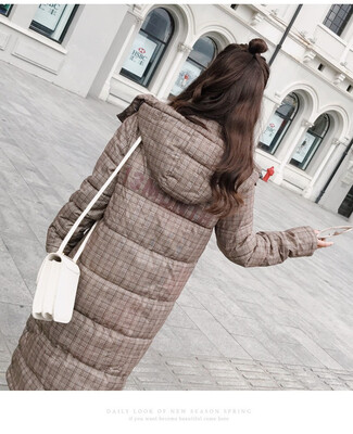 

Winter2018 winter cotton-padded jacket womens long style thick plaid hat&hat fashionable down cotton-padded jacket thick coat