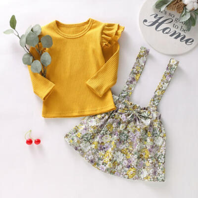 

UK Stock Kids Baby Girls Outfits Floral Clothes T-shirt TopsStrap Skirt Dress