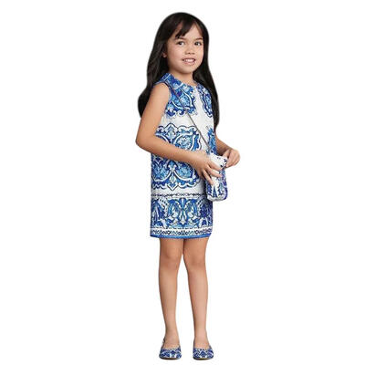 

New Girls Blue&White Porcelain Dress Kids Summer Party Dresses