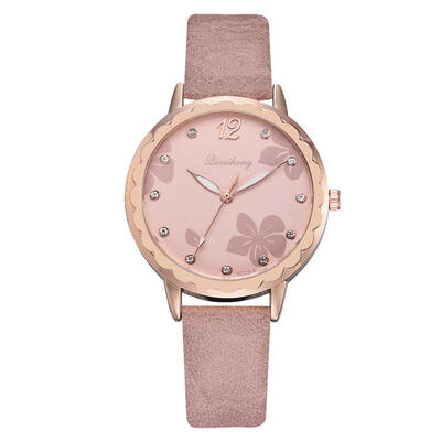 

New Product Womens Watches Fashion Digital Dot Flower Dial Ladies Quartz Wristwatch Leather Strap Clock Bayan Kol Saati50