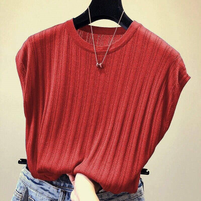 

2019 spring&summer loose thin summer solid color short-sleeved T-shirt female large size knitted shirt bottoming shirt female