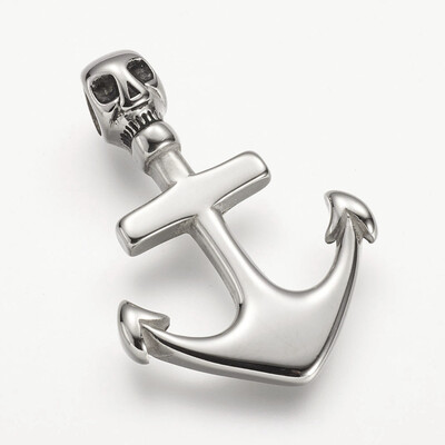 

304 Stainless Steel Pendants Anchor&Skull Antique Silver 41x29x9mm Hole 6mm