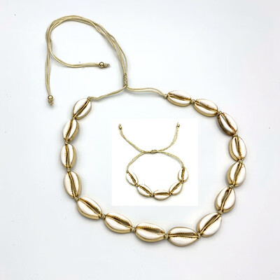 

Puka gold cowrie Natural Shell necklace bracelet set women best friend cowry seashell bijoux collier femme bohemian jewellry