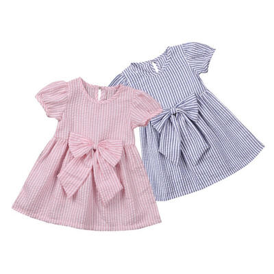 

Little Baby Girl Skirt Dress Striped Cotton Bowknot Toddler Clothes 0-3Y
