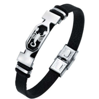 

Zodiac Signs Leather Bracelet 12 Constellations Bracelets Bangles Men Stainless Steel Personality Vintage Punk Bracelet