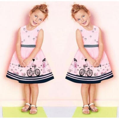 

Kids Toddler Girls Sleeveless Party Summer Pink Dress Sundress Clothes 2-7T
