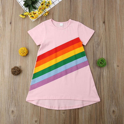 

SUNSIOM Fashion Toddler Baby Girls Summer Pageant Pink Rainbow Cotton Dress One-Piece