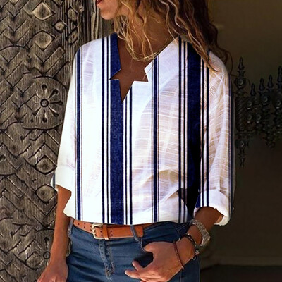 

Roseonmyhand Fashionable Womens Long Sleeve Stripe Casual Shirt Tops