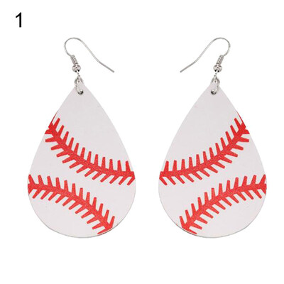 

Fashion Women Baseball Pattern Teardrop Dangle Faux Leather Hook Earrings Gift