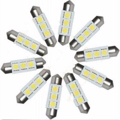 

10 x White 36MM 3 LED 5050 SMD Festoon Dome Car Light Interior Lamp Bulb 12V New
