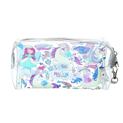 

1Pc Unicorn Transparent Pencil Case Pvc Cute Pencil Box Cactus Alpaca Zipper Pen Bag