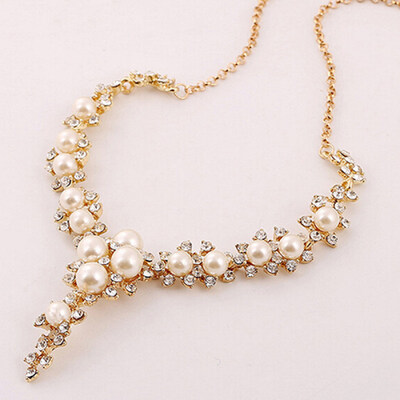 

Women Fashion Clavicular Charms Faux Pearl Pendant Necklace Wedding Party Gift