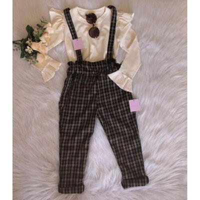 

Toddler Kids Baby Girls Ruffle Tops T-shirt Suspender Pants Autumn Clothing UK