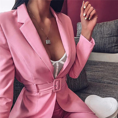 

Autumn Neon Dresses Women Turn-down Collar 2 Piece Sets Elegant Formal Set Long Sleeve High Street Mini Dress With Belt Clothing