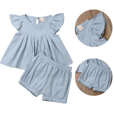 

Toddler Kid Baby Girl Clothes Ruffle Sleeve Tops Dress Shorts Pants Outfits